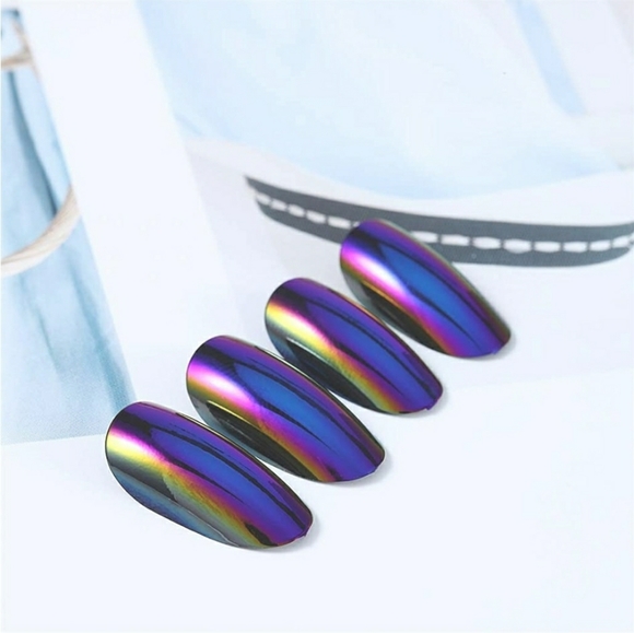 MIRROR BLUE OVAL 💅 NAILS PRESS ON - Picture 3 of 5